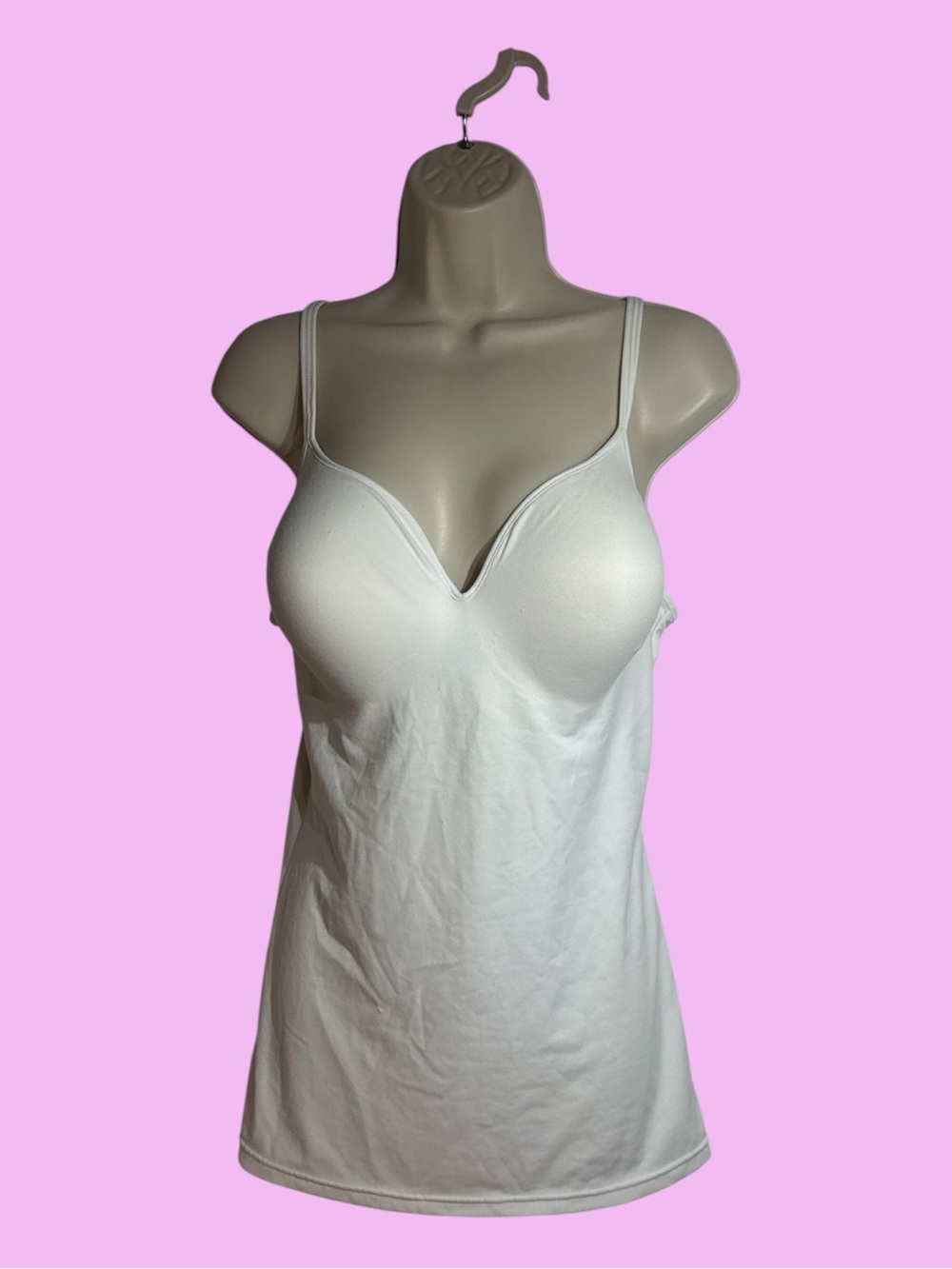 No Brand Stretchy Plunge Neck Cami with Adjustable Straps, White Size Large